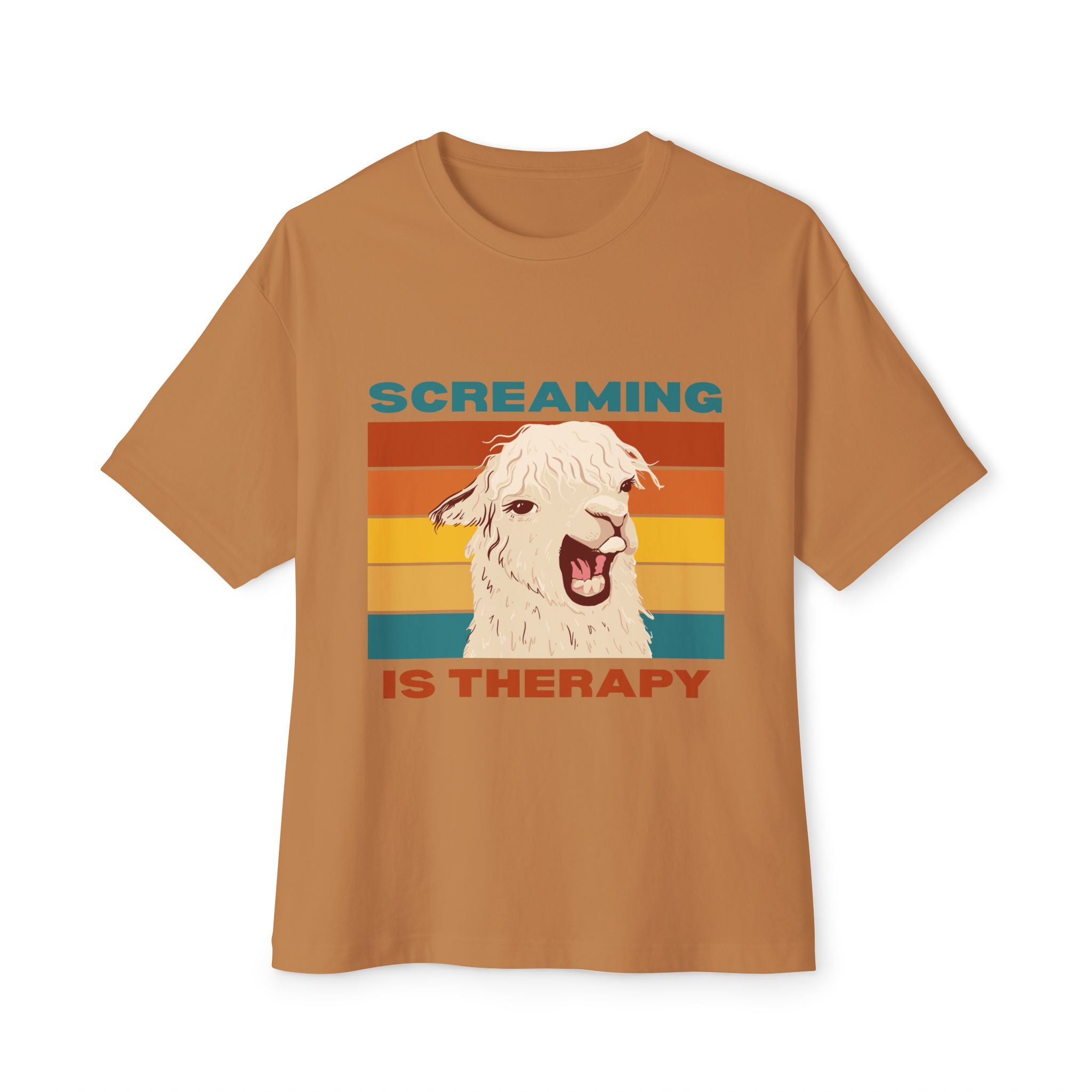 Screaming Is Therapy Tee, Funny T-Shirt, Oversized Boxy Tee, Gift for Friends, Casual Wear, Llama Lover Shirt