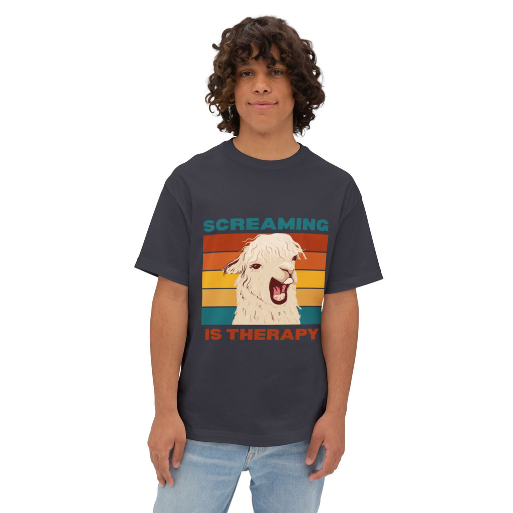 Screaming Is Therapy Tee, Funny T-Shirt, Oversized Boxy Tee, Gift for Friends, Casual Wear, Llama Lover Shirt