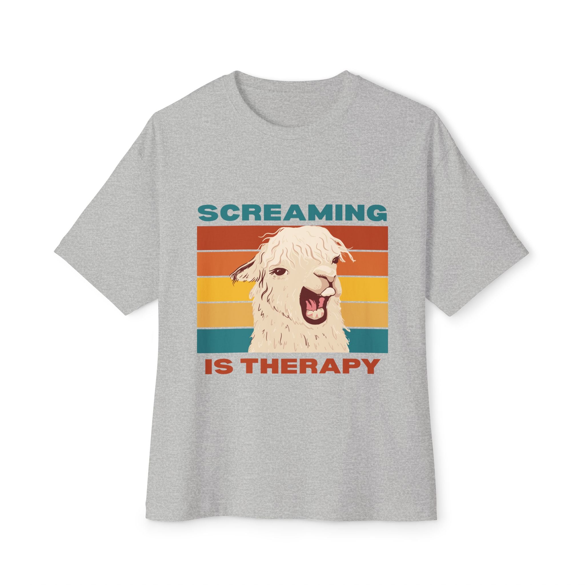 Screaming Is Therapy Tee, Funny T-Shirt, Oversized Boxy Tee, Gift for Friends, Casual Wear, Llama Lover Shirt