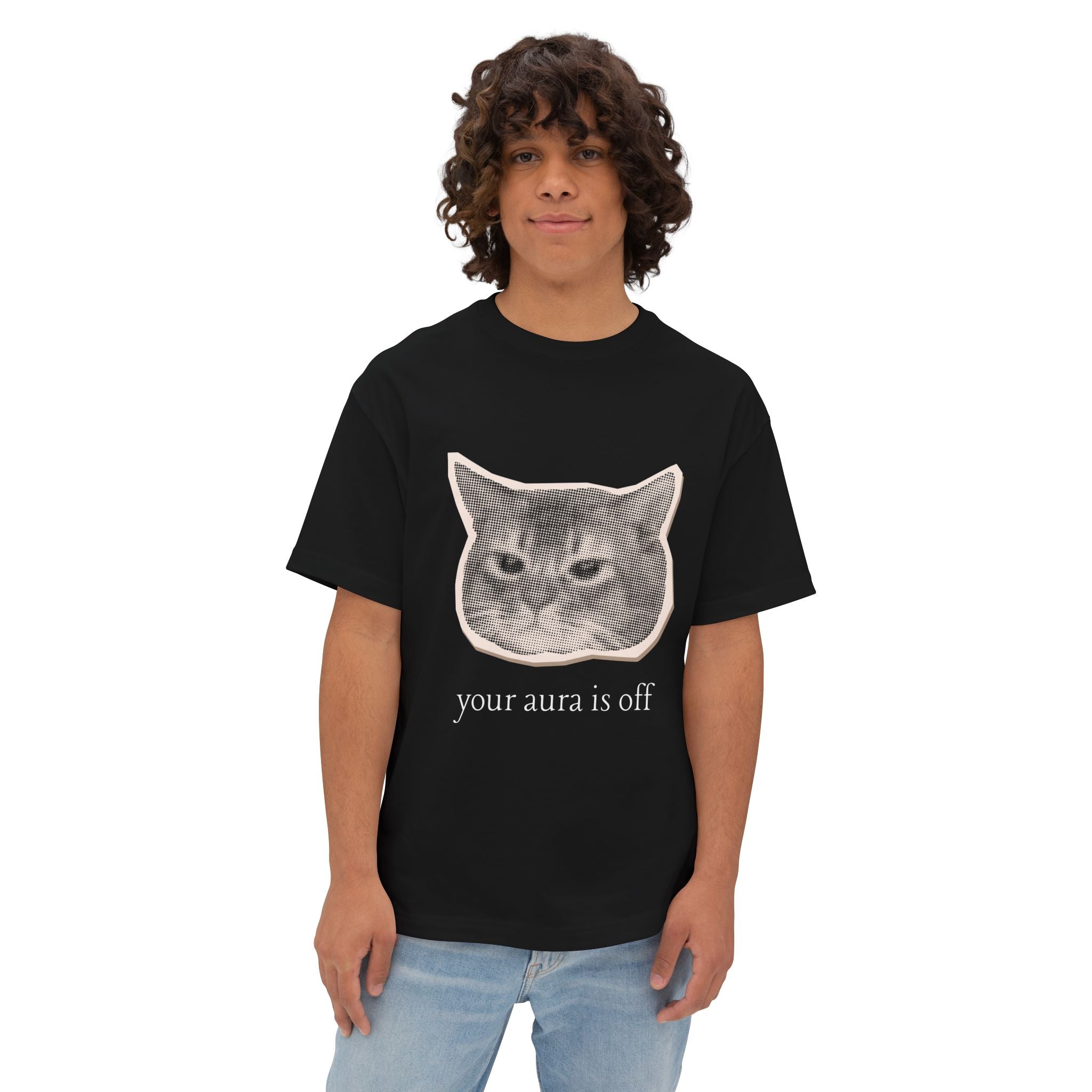 Cat Print Oversized Tee - Funny Your Aura is Off T-Shirt, Unisex Casual Shirt, Gift for Cat Lovers, Quirky Graphic Tee, Relaxed Fit Top