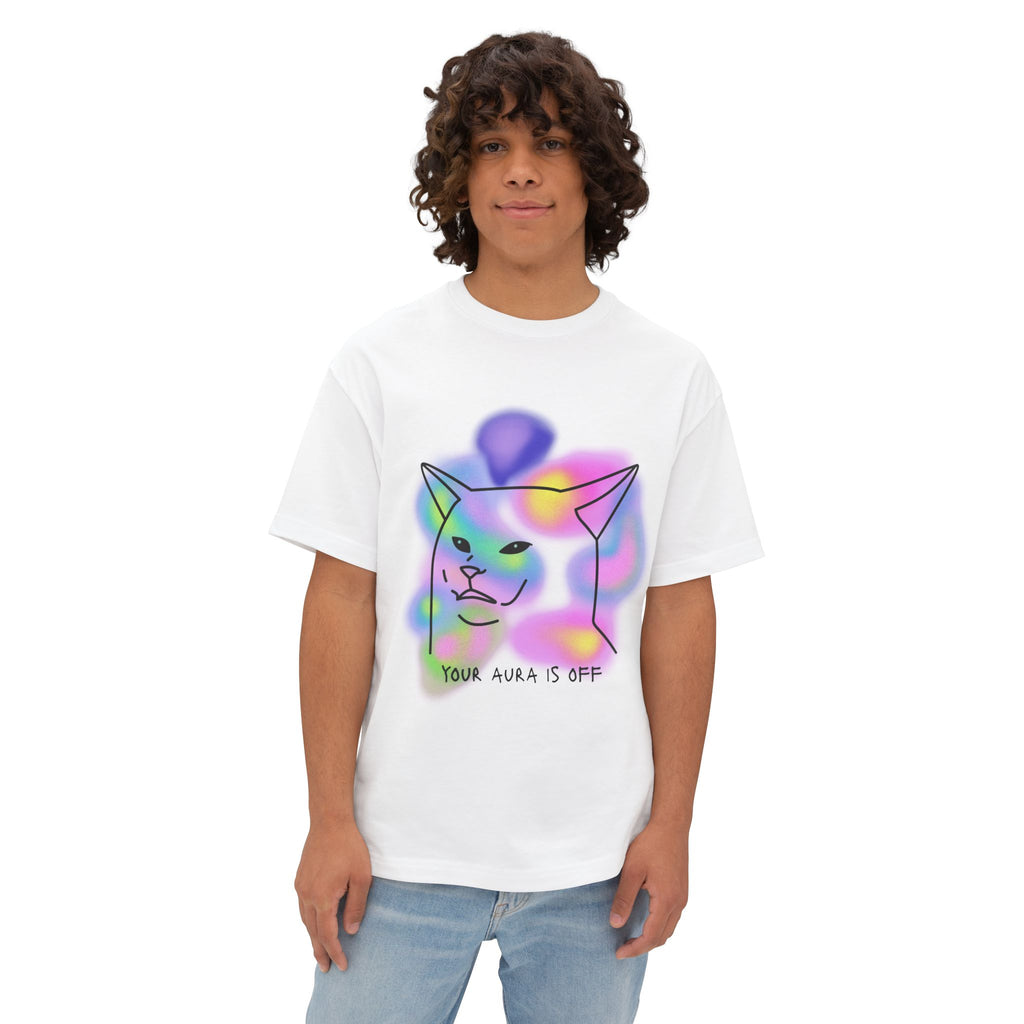 Colorful Cat Aura Graphic Tee - Unisex Oversized Boxy T-Shirt, Fun Gift for Cat Lovers, Casual Wear, Lounge Shirt, Quirky Animal Tee