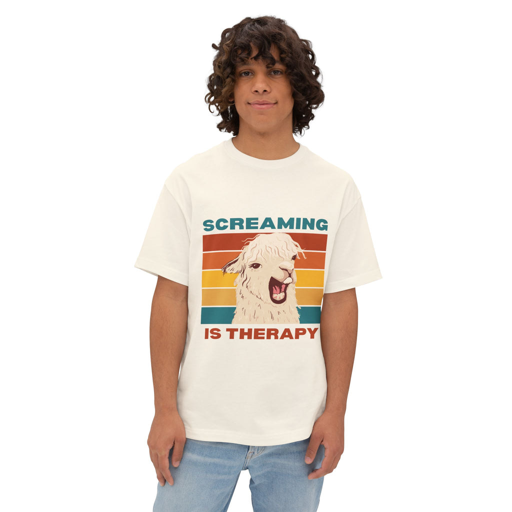 Screaming Is Therapy Tee, Funny T-Shirt, Oversized Boxy Tee, Gift for Friends, Casual Wear, Llama Lover Shirt