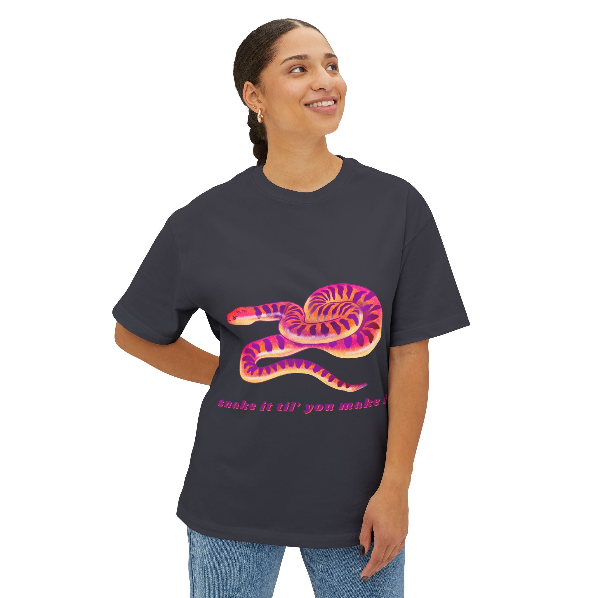 Colorful Snake Graphic Tee | Unisex Oversized Boxy T-Shirt, Casual Wear, Gift for Snake Lovers, Trendy Streetwear, Summer Vibes