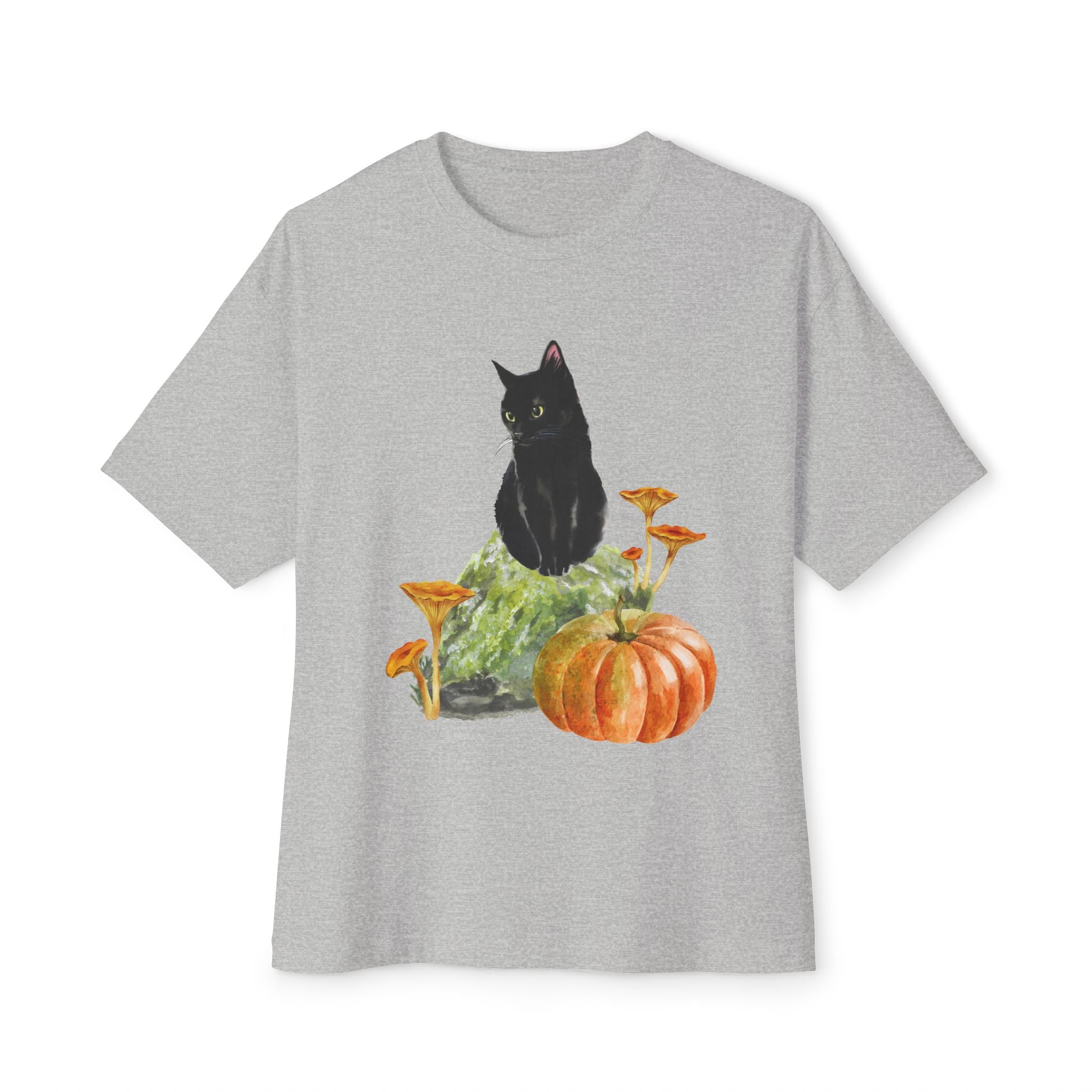 Autumn Cat Oversized Tee, Cozy Fall T-Shirt, Unisex Graphic Tee, Halloween Shirt, Cat Lover Gift