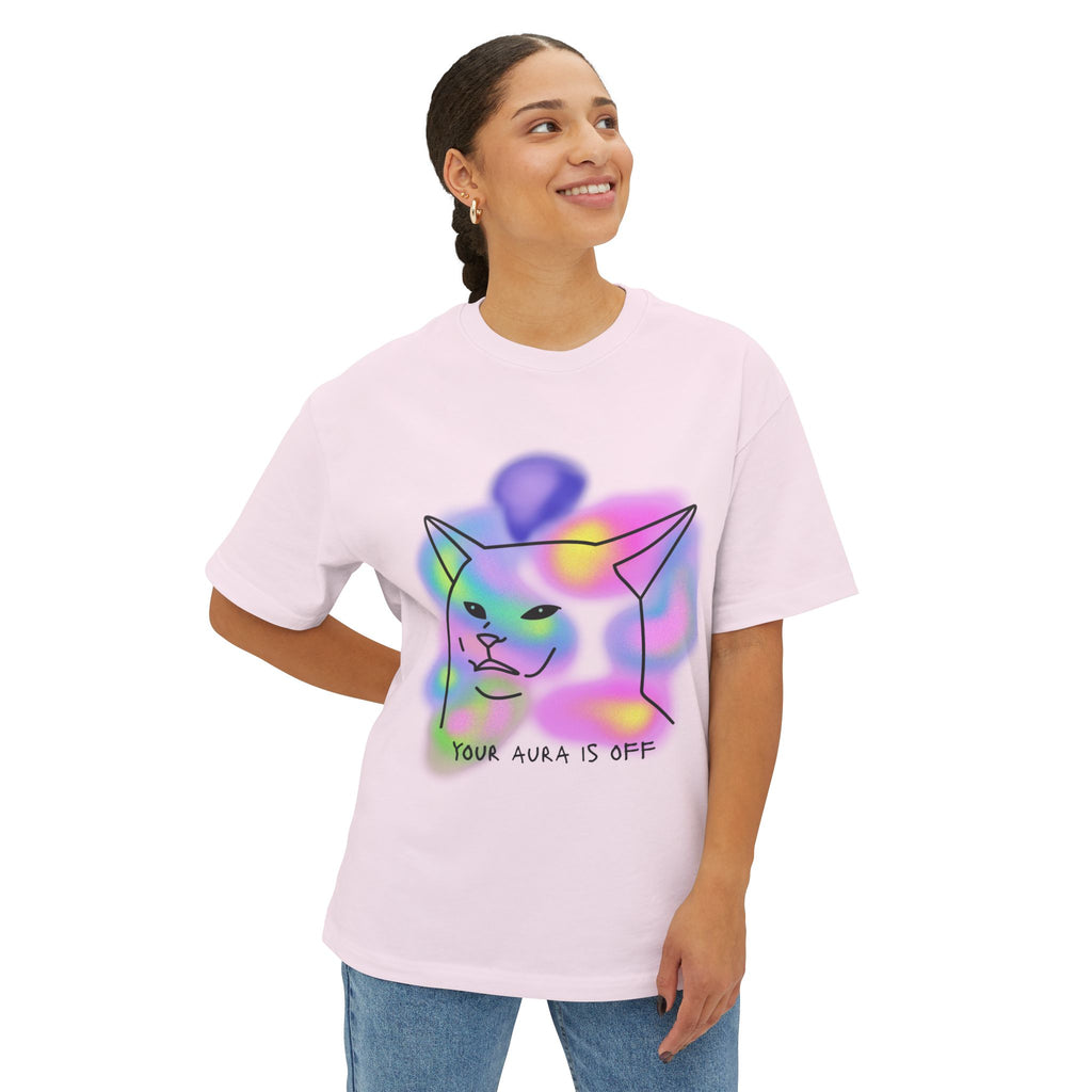 Colorful Cat Aura Graphic Tee - Unisex Oversized Boxy T-Shirt, Fun Gift for Cat Lovers, Casual Wear, Lounge Shirt, Quirky Animal Tee