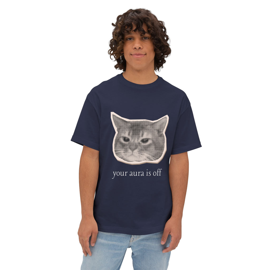 Cat Print Oversized Tee - Funny Your Aura is Off T-Shirt, Unisex Casual Shirt, Gift for Cat Lovers, Quirky Graphic Tee, Relaxed Fit Top