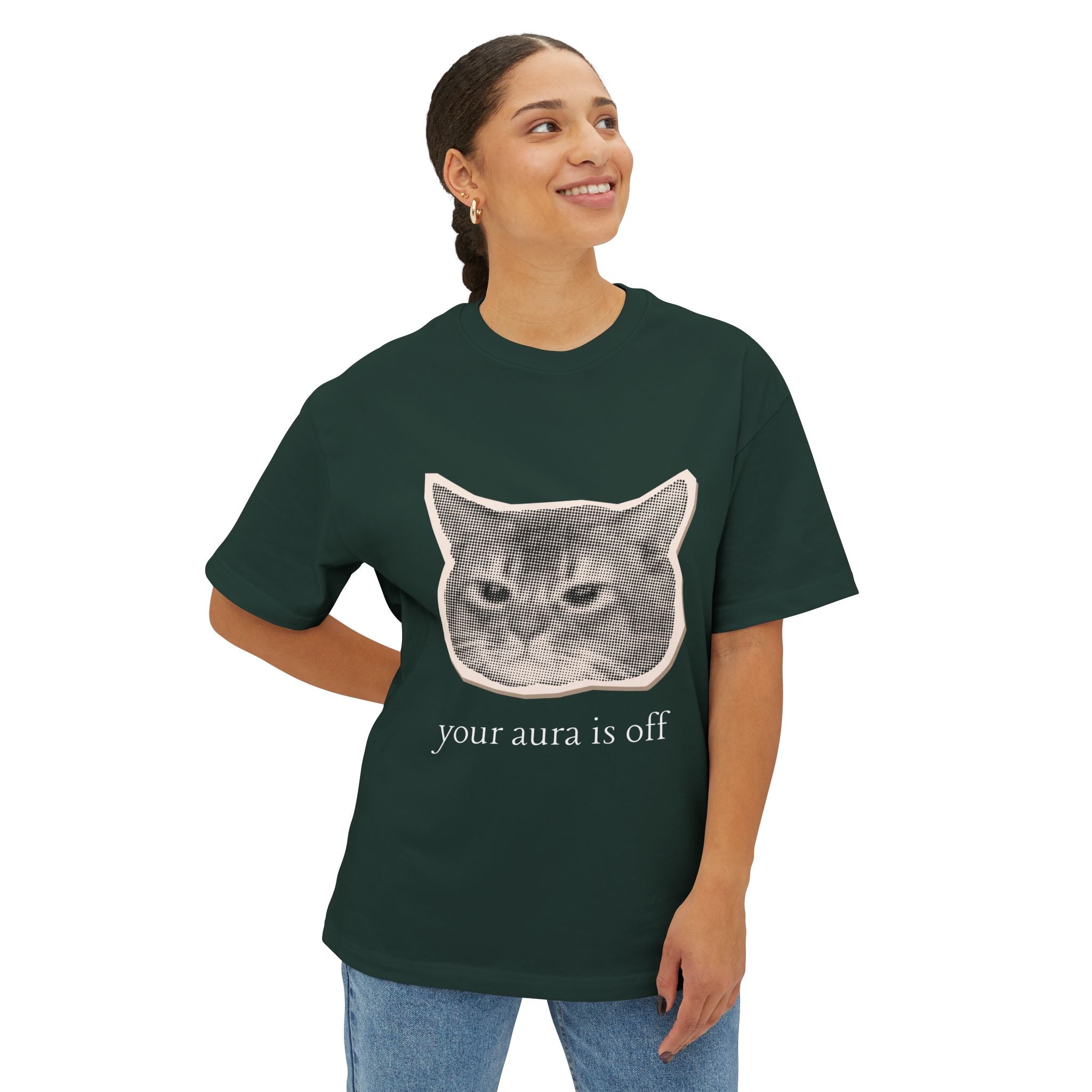 Cat Print Oversized Tee - Funny Your Aura is Off T-Shirt, Unisex Casual Shirt, Gift for Cat Lovers, Quirky Graphic Tee, Relaxed Fit Top