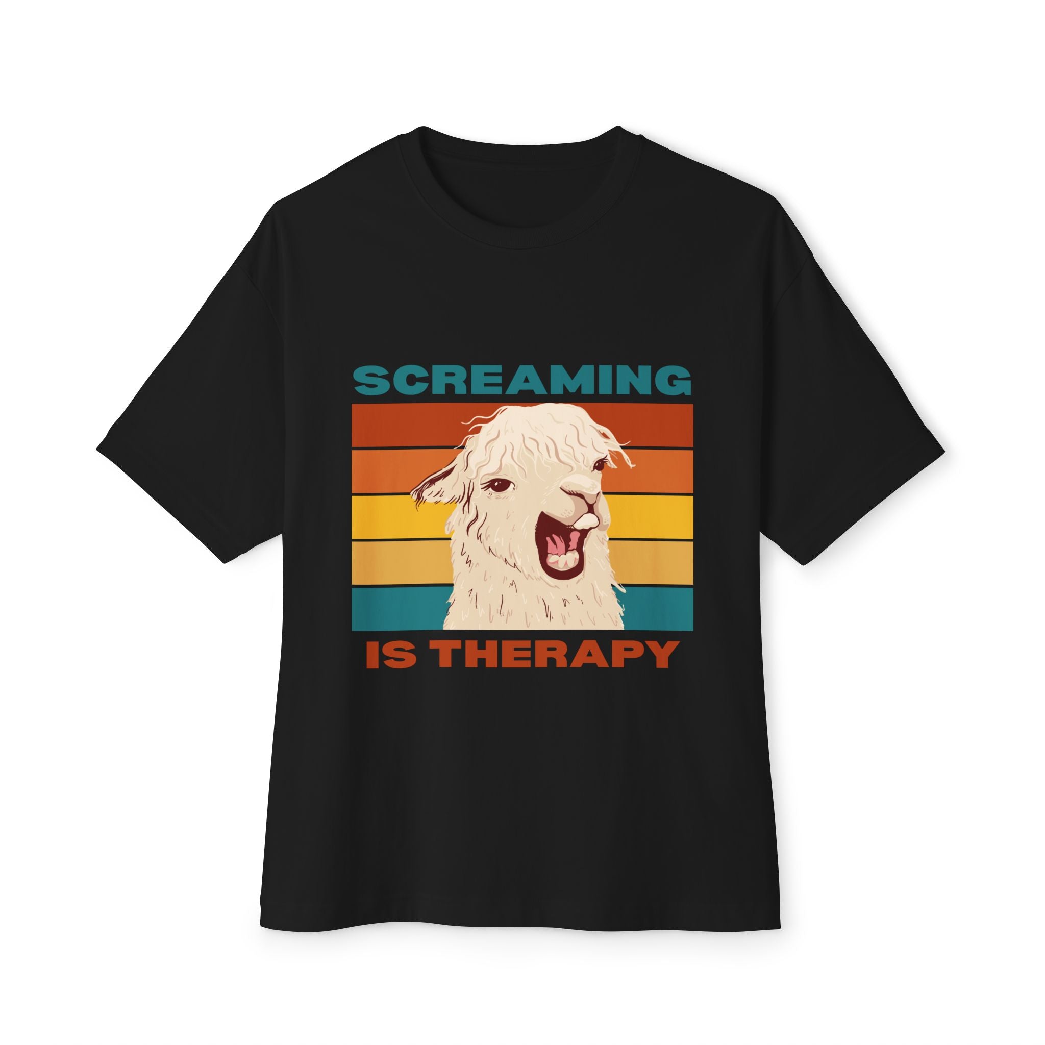 Screaming Is Therapy Tee, Funny T-Shirt, Oversized Boxy Tee, Gift for Friends, Casual Wear, Llama Lover Shirt