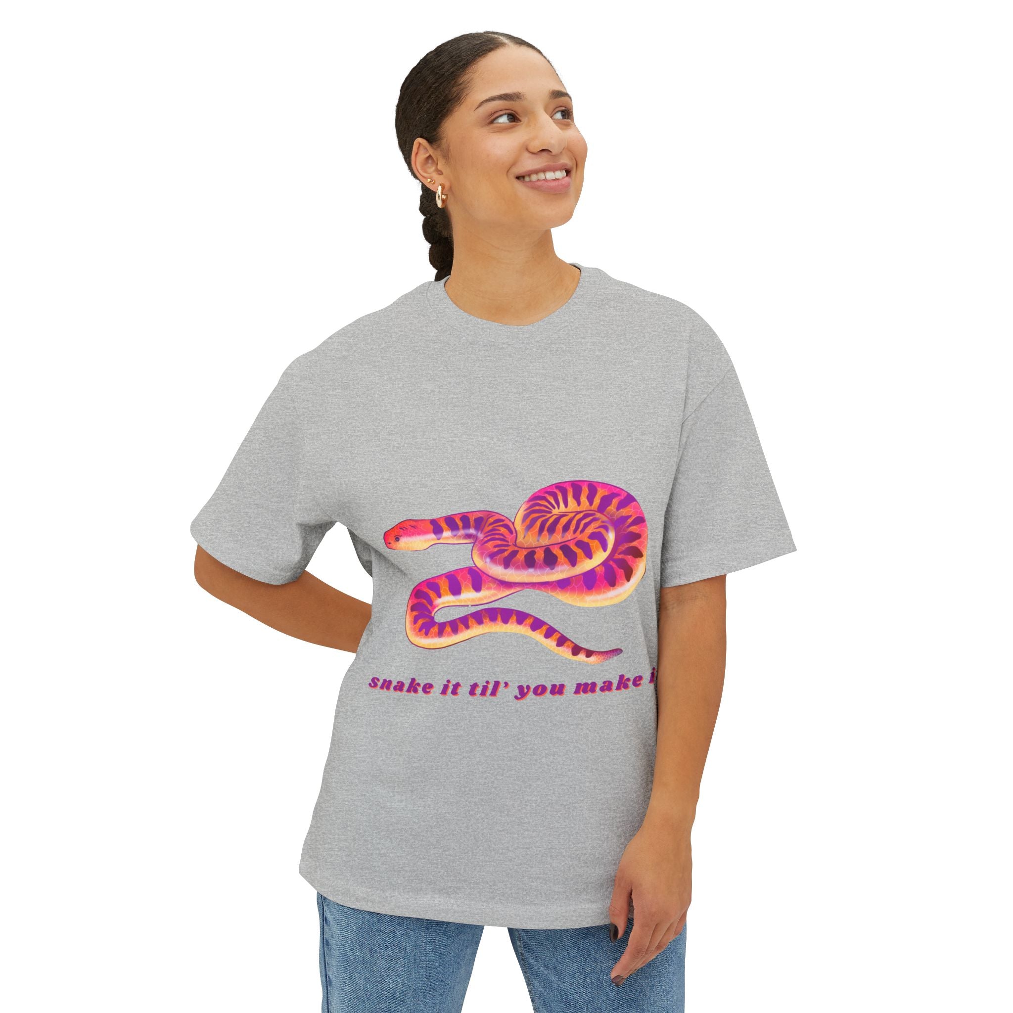 Colorful Snake Graphic Tee | Unisex Oversized Boxy T-Shirt, Casual Wear, Gift for Snake Lovers, Trendy Streetwear, Summer Vibes