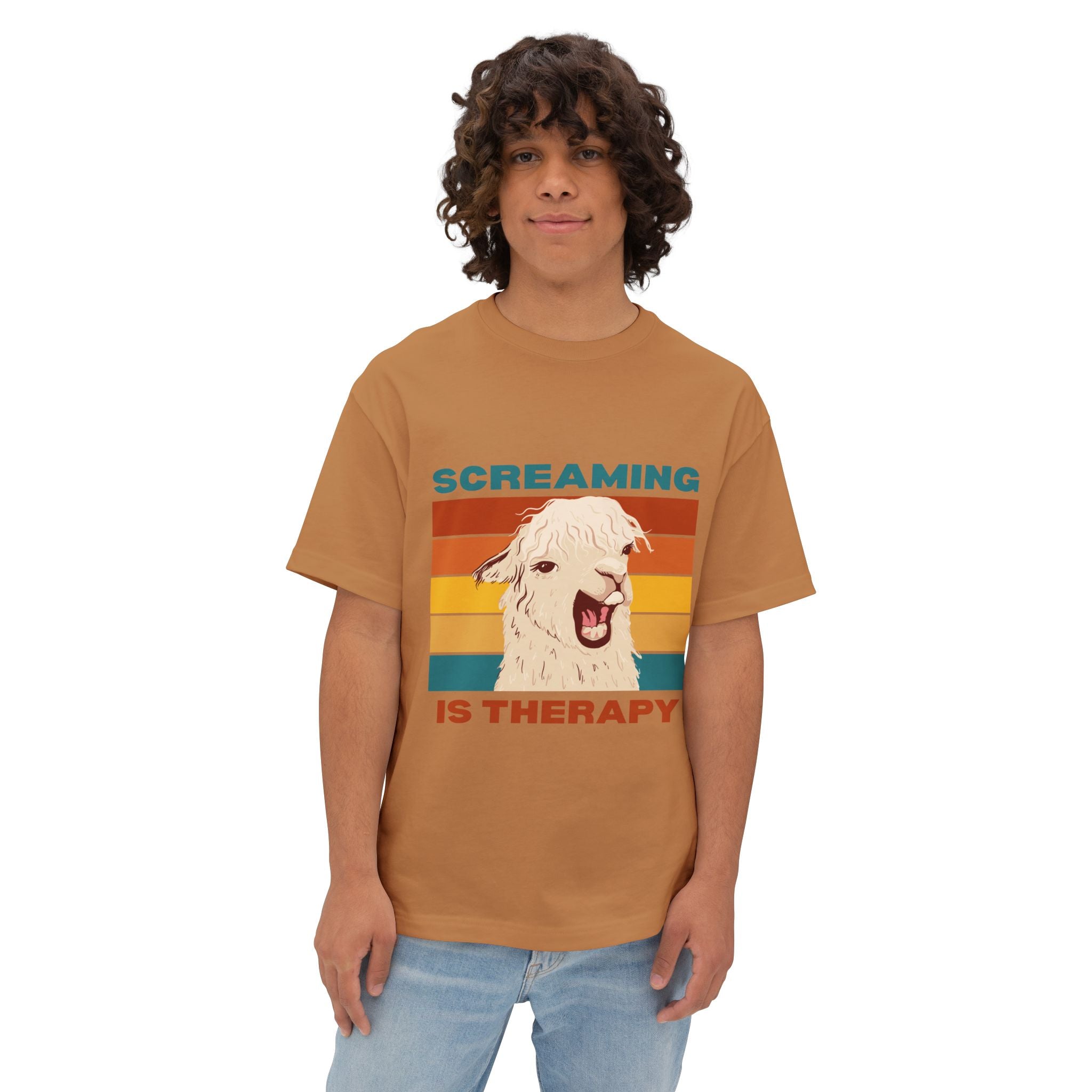 Screaming Is Therapy Tee, Funny T-Shirt, Oversized Boxy Tee, Gift for Friends, Casual Wear, Llama Lover Shirt