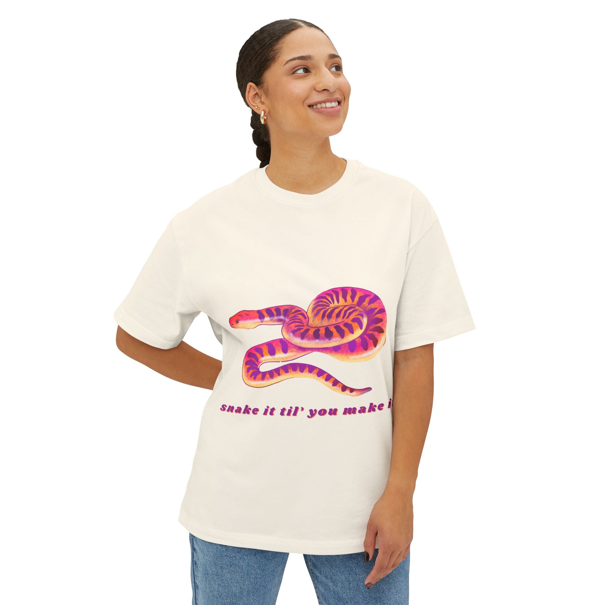 Colorful Snake Graphic Tee | Unisex Oversized Boxy T-Shirt, Casual Wear, Gift for Snake Lovers, Trendy Streetwear, Summer Vibes