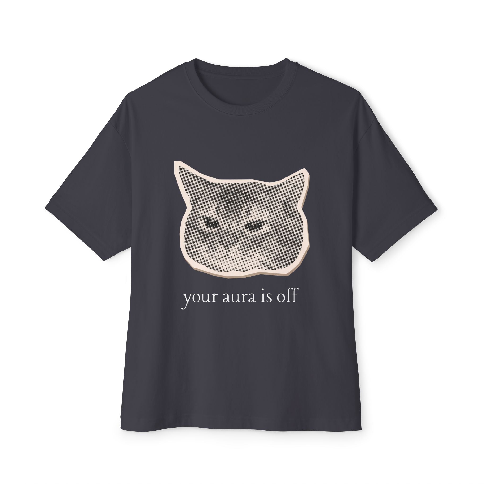 Cat Print Oversized Tee - Funny Your Aura is Off T-Shirt, Unisex Casual Shirt, Gift for Cat Lovers, Quirky Graphic Tee, Relaxed Fit Top