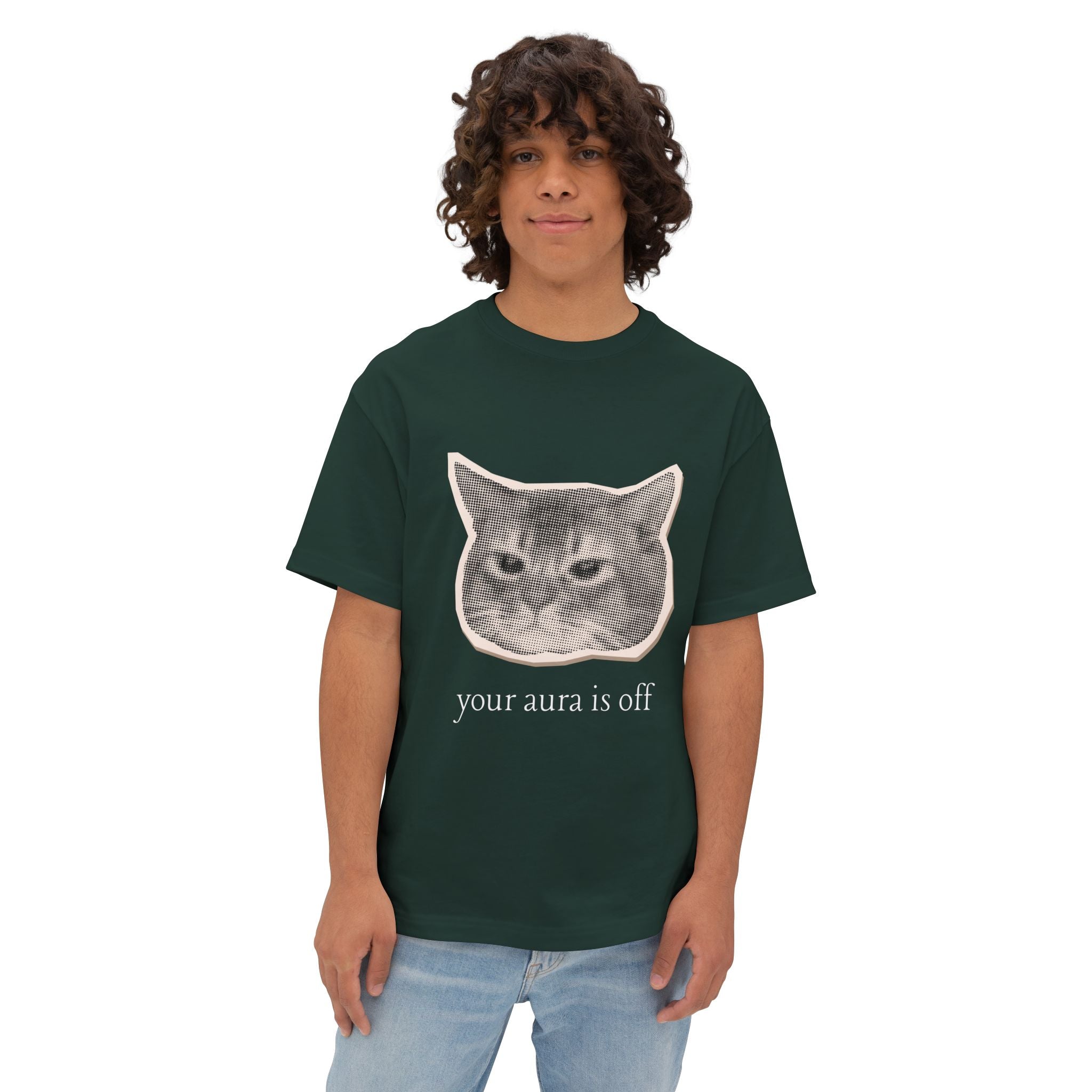 Cat Print Oversized Tee - Funny Your Aura is Off T-Shirt, Unisex Casual Shirt, Gift for Cat Lovers, Quirky Graphic Tee, Relaxed Fit Top
