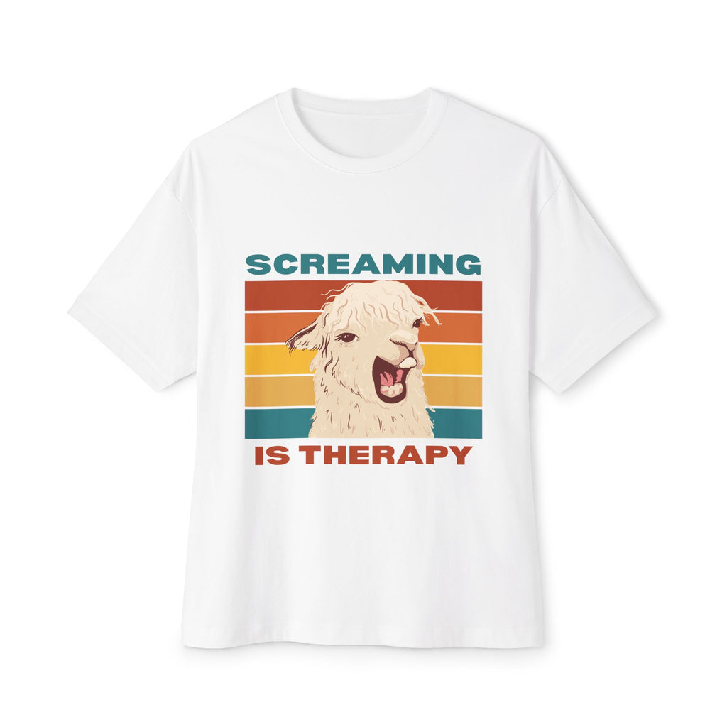 Screaming Is Therapy Tee, Funny T-Shirt, Oversized Boxy Tee, Gift for Friends, Casual Wear, Llama Lover Shirt