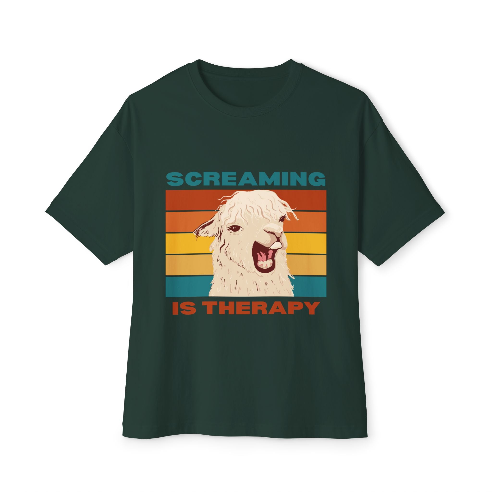 Screaming Is Therapy Tee, Funny T-Shirt, Oversized Boxy Tee, Gift for Friends, Casual Wear, Llama Lover Shirt