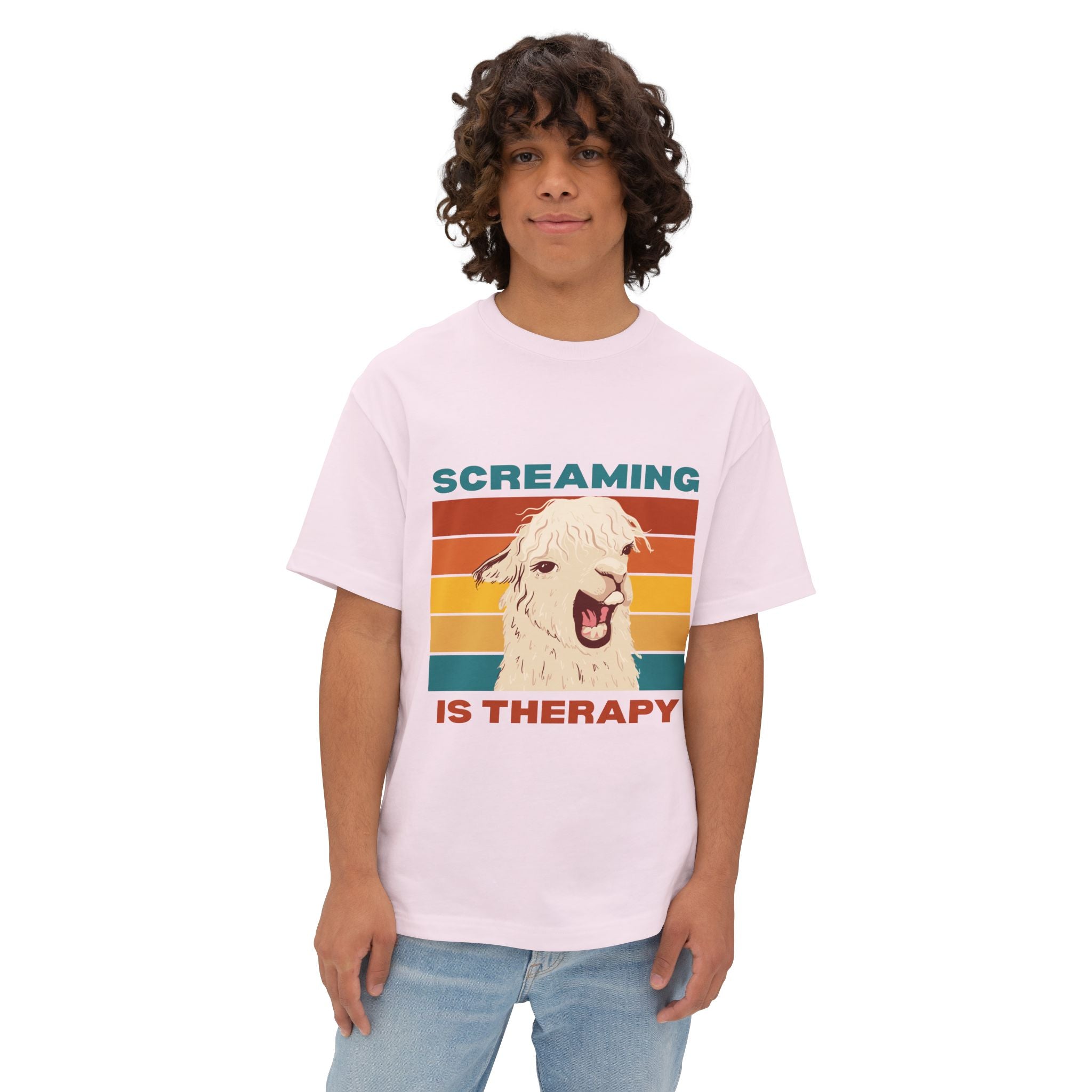 Screaming Is Therapy Tee, Funny T-Shirt, Oversized Boxy Tee, Gift for Friends, Casual Wear, Llama Lover Shirt