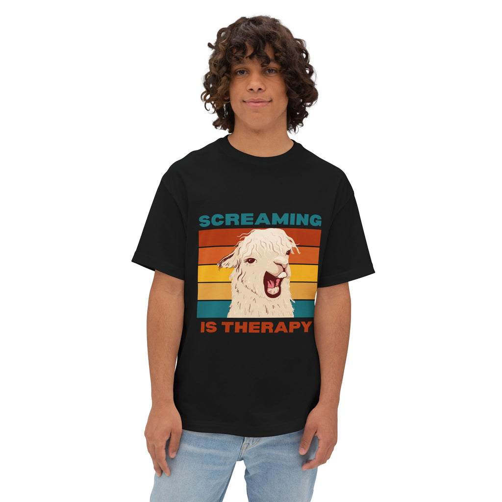 Screaming Is Therapy Tee, Funny T-Shirt, Oversized Boxy Tee, Gift for Friends, Casual Wear, Llama Lover Shirt
