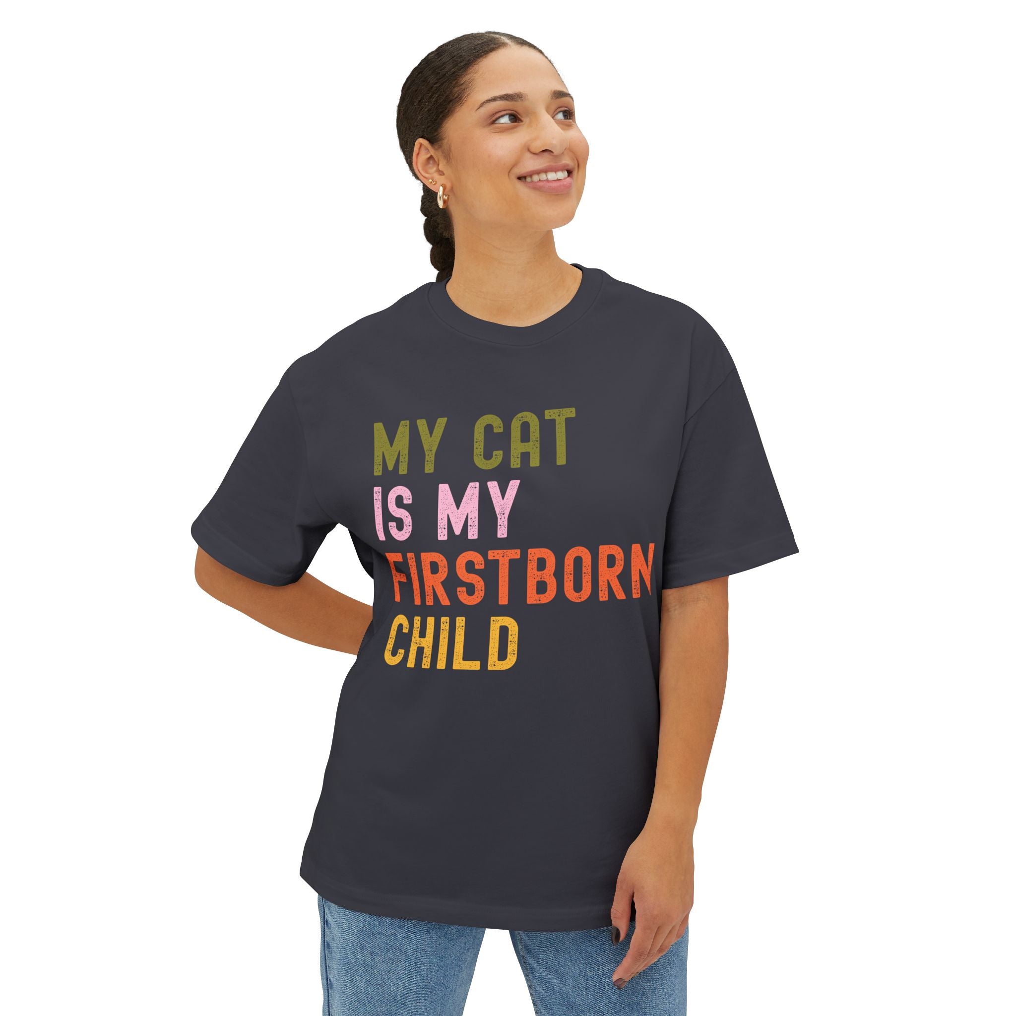 Funny Cat Lover's Unisex Oversized Tee - My Cat Is My Firstborn Child, Gift for Cat Owners, Relaxed Fit T-Shirt, Pet Lover Apparel, [...]