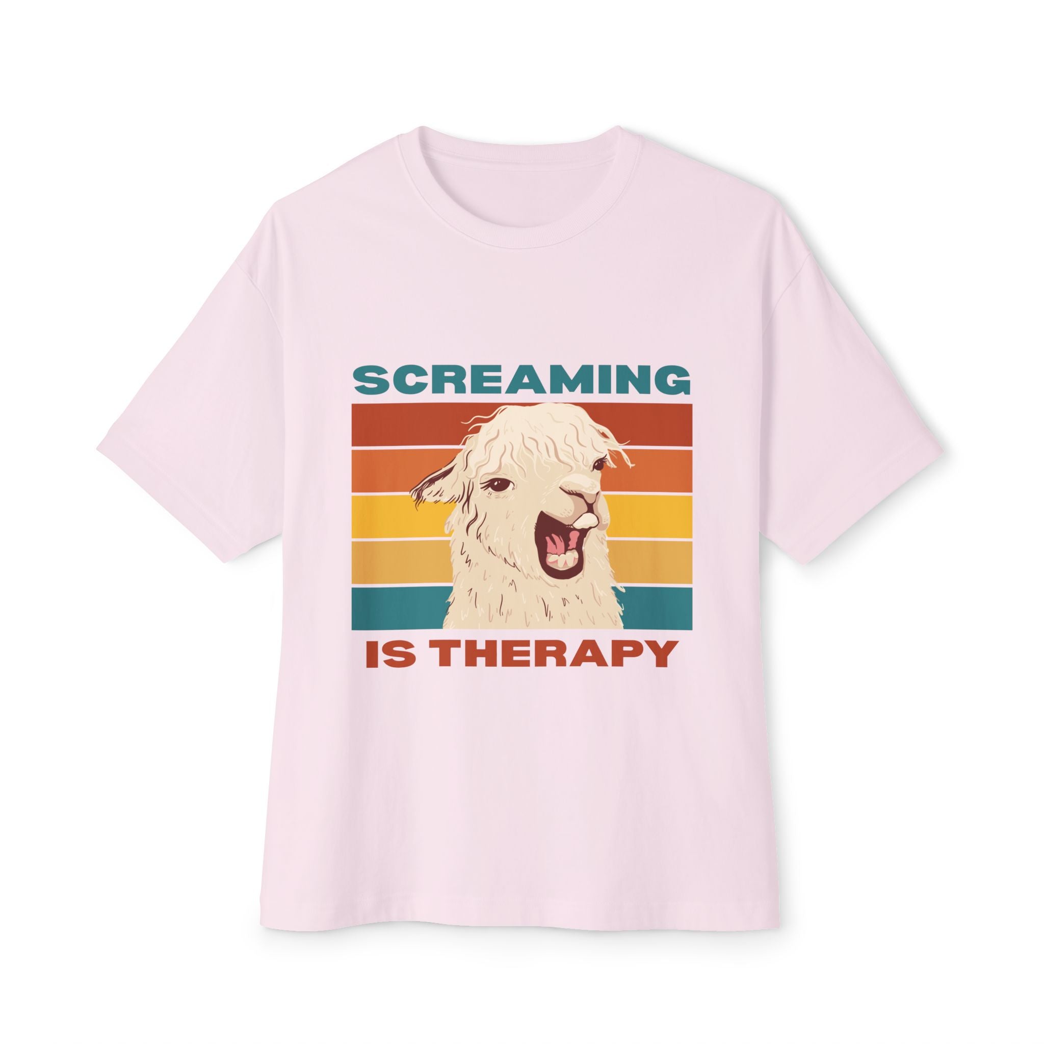 Screaming Is Therapy Tee, Funny T-Shirt, Oversized Boxy Tee, Gift for Friends, Casual Wear, Llama Lover Shirt