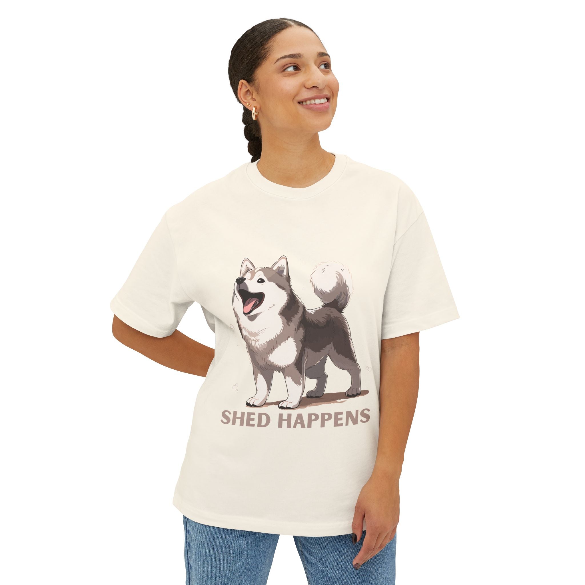 Funny Dog Lover's Unisex Boxy Tee – Shed Happens, Pet Gift, Dog Mom Shirt, Humorous T-Shirt, Oversized Casual Wear