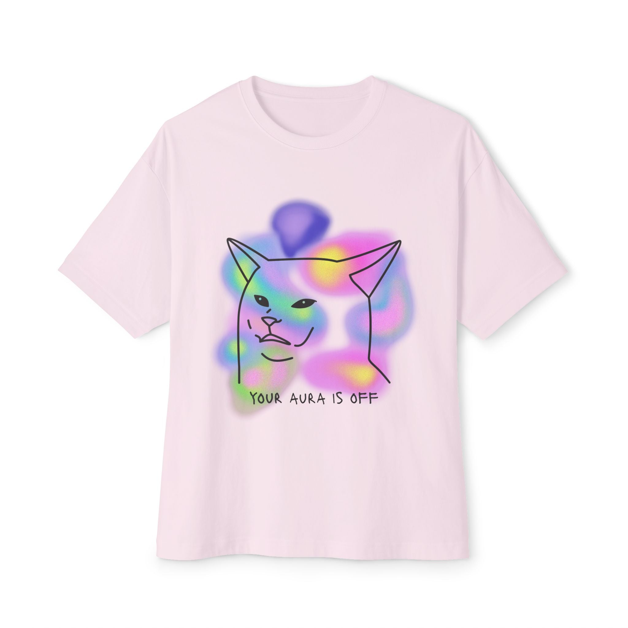 Colorful Cat Aura Graphic Tee - Unisex Oversized Boxy T-Shirt, Fun Gift for Cat Lovers, Casual Wear, Lounge Shirt, Quirky Animal Tee