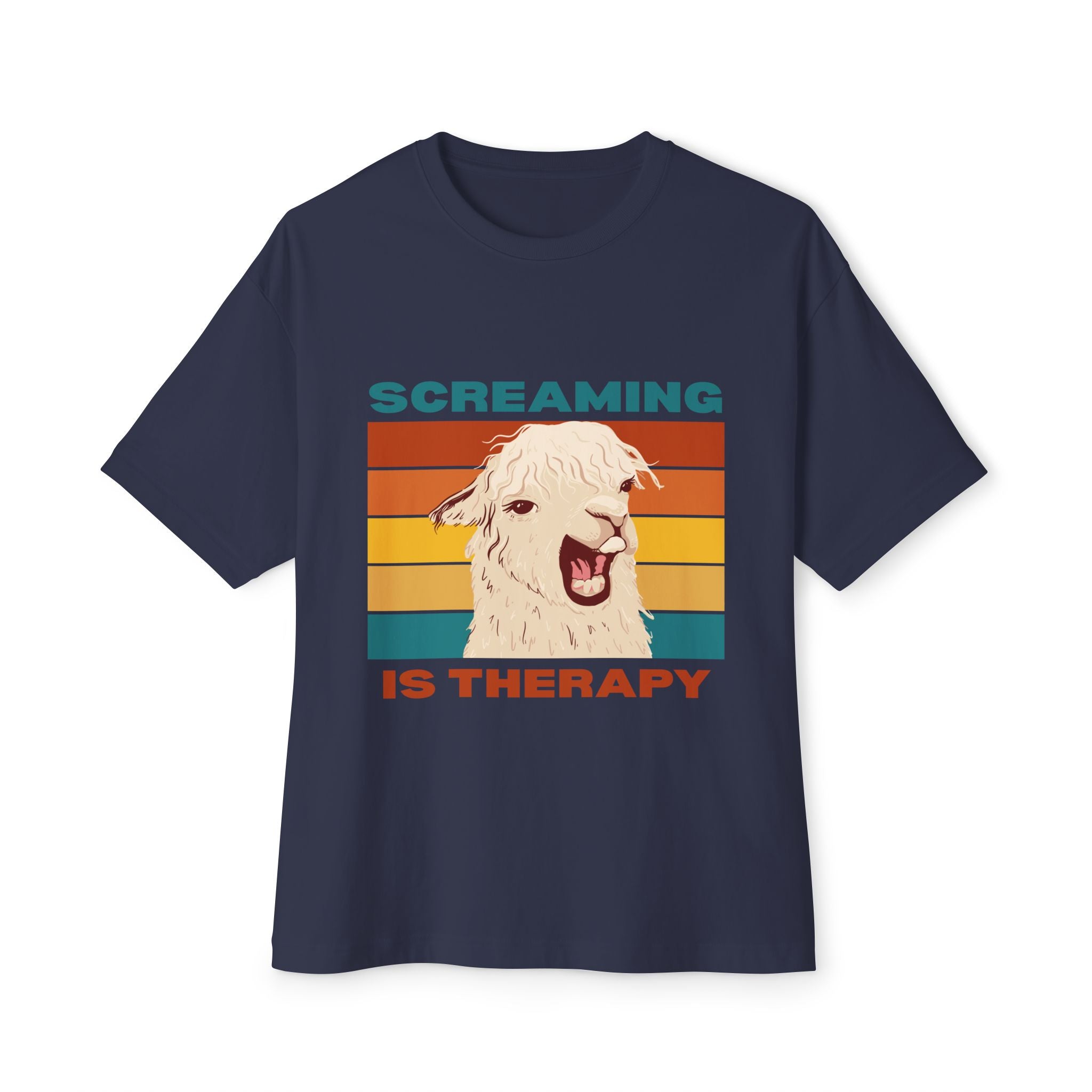 Screaming Is Therapy Tee, Funny T-Shirt, Oversized Boxy Tee, Gift for Friends, Casual Wear, Llama Lover Shirt