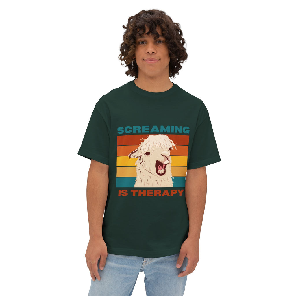 Screaming Is Therapy Tee, Funny T-Shirt, Oversized Boxy Tee, Gift for Friends, Casual Wear, Llama Lover Shirt