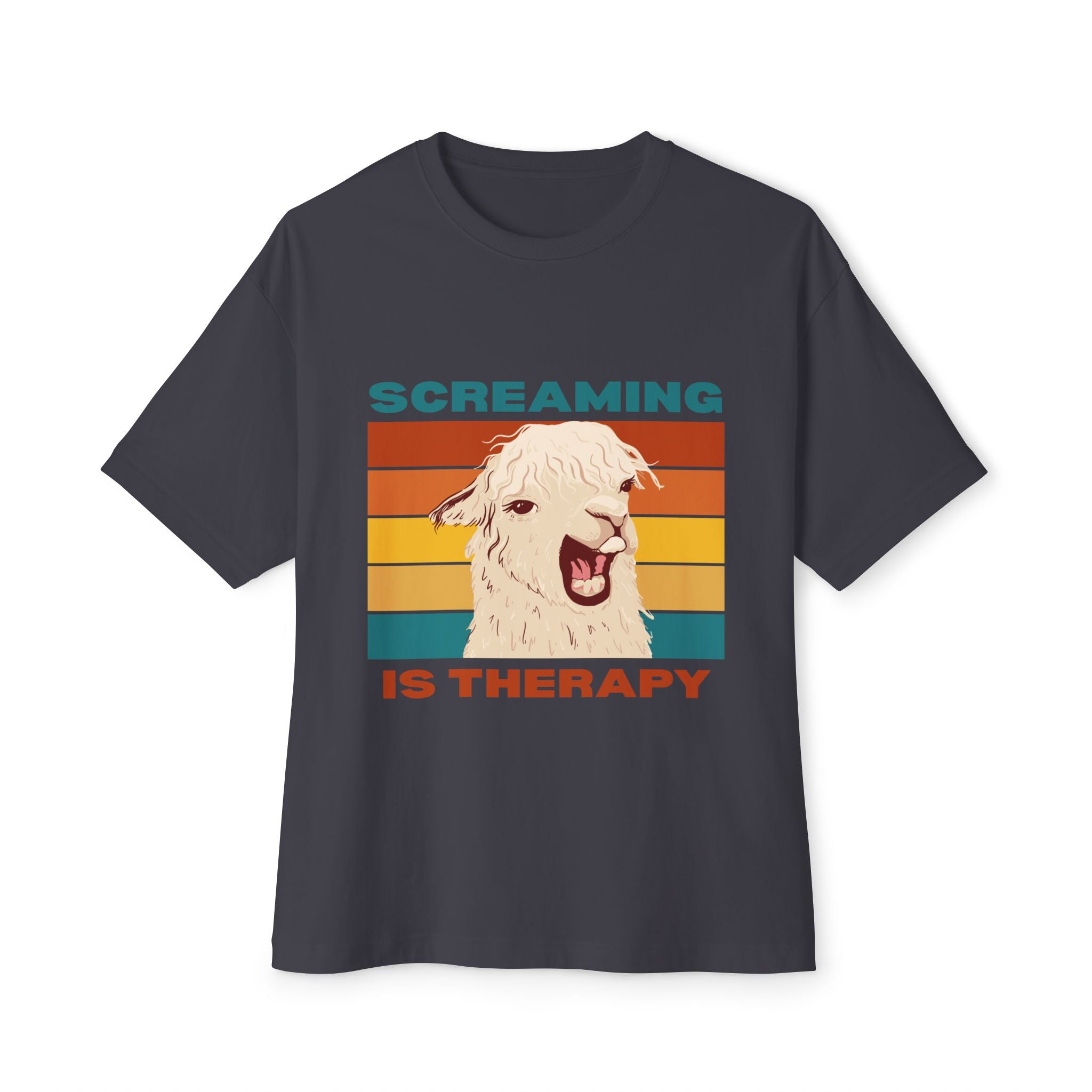 Screaming Is Therapy Tee, Funny T-Shirt, Oversized Boxy Tee, Gift for Friends, Casual Wear, Llama Lover Shirt