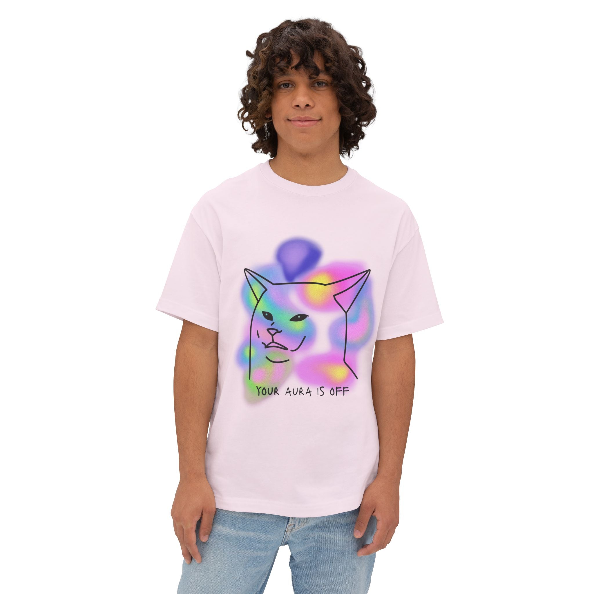 Colorful Cat Aura Graphic Tee - Unisex Oversized Boxy T-Shirt, Fun Gift for Cat Lovers, Casual Wear, Lounge Shirt, Quirky Animal Tee