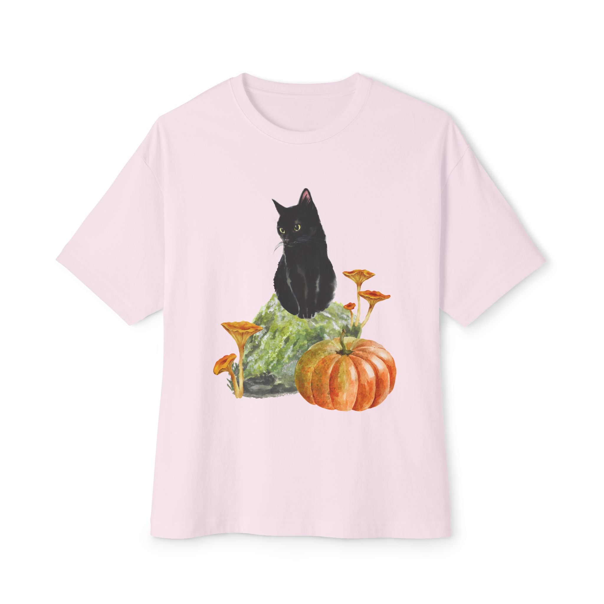Autumn Cat Oversized Tee, Cozy Fall T-Shirt, Unisex Graphic Tee, Halloween Shirt, Cat Lover Gift