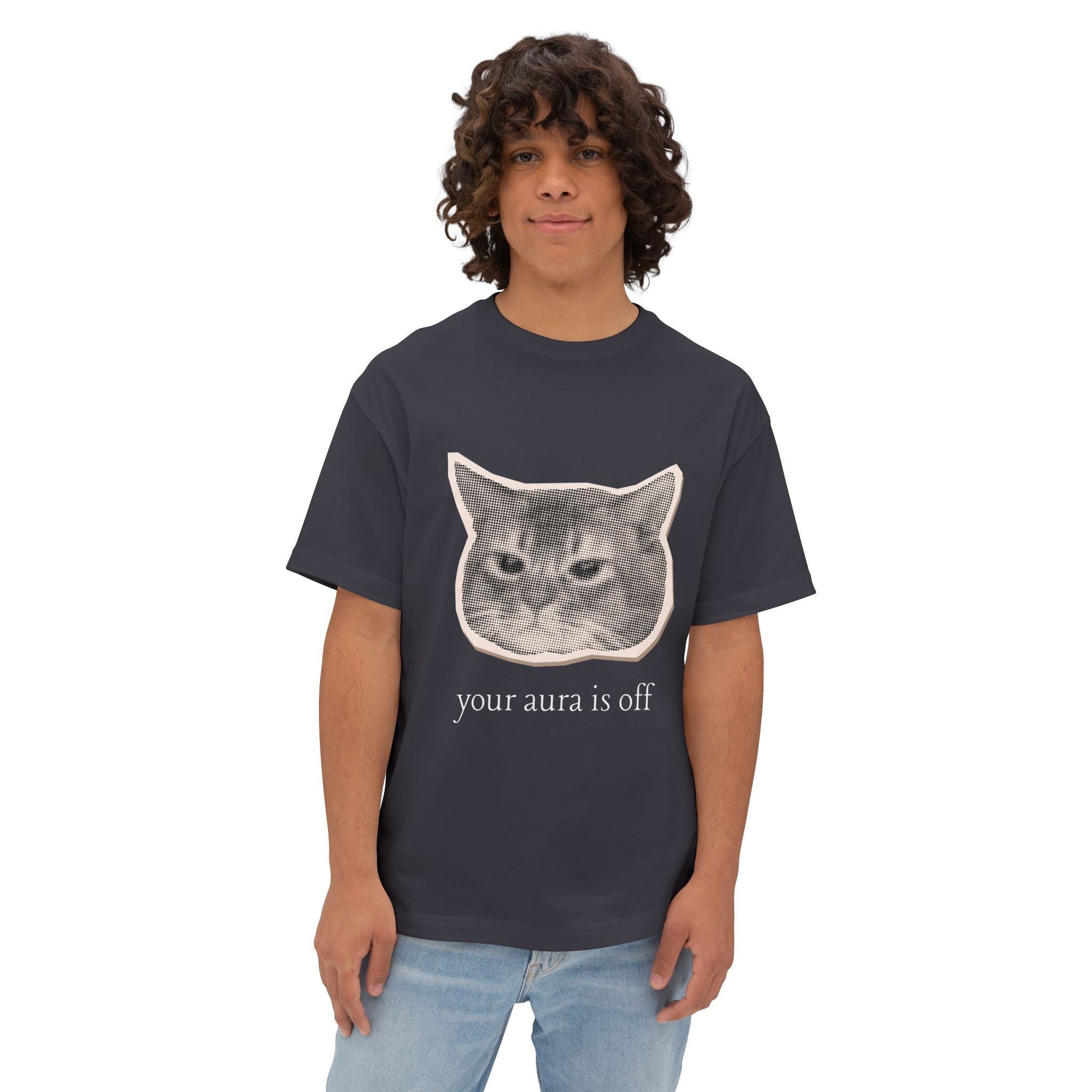 Cat Print Oversized Tee - Funny Your Aura is Off T-Shirt, Unisex Casual Shirt, Gift for Cat Lovers, Quirky Graphic Tee, Relaxed Fit Top